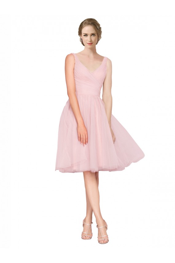 Achat Rose Trapèze Col V Tulle Courte Robes demoiselle d'honneur / Robes de cocktail