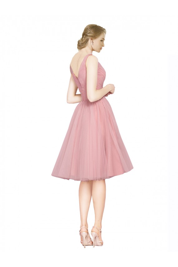 Achat Rose Trapèze Col V Tulle Courte Robes demoiselle d'honneur / Robes de cocktail