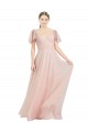 Achat Rose Trapèze Col V Tulle Longue Robes demoiselle d'honneur