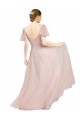 Achat Rose Trapèze Col V Tulle Longue Robes demoiselle d'honneur