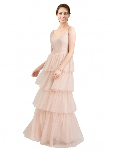 Achat Rose Trapèze Col V Tulle Longue Robes demoiselle d'honneur