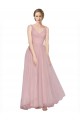 Achat Rose Trapèze Col V Tulle Longue Robes demoiselle d'honneur