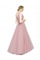 Achat Rose Trapèze Col V Tulle Longue Robes demoiselle d'honneur