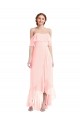 Achat Rose Trapèze Épaule Dénudée Mousseline Longue Asymétrique Robes demoiselle d'honneur