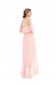 Achat Rose Trapèze Épaule Dénudée Mousseline Longue Asymétrique Robes demoiselle d'honneur