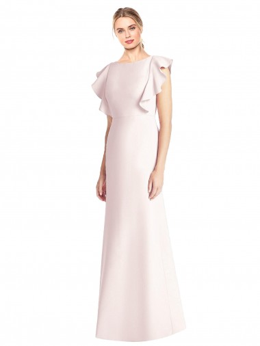 Achat Rose Trompette Bateau Crêpe Stretch Longue Robes demoiselle d'honneur / Robes de bal