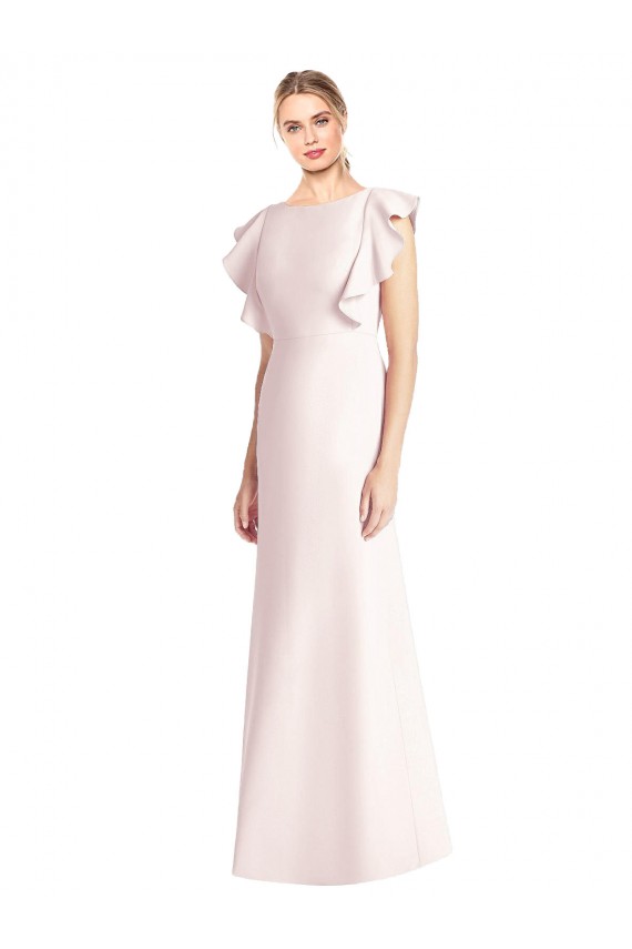 Achat Rose Trompette Bateau Crêpe Stretch Longue Robes demoiselle d'honneur / Robes de bal