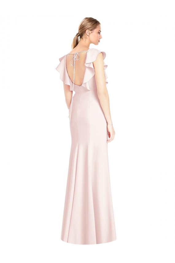 Achat Rose Trompette Bateau Crêpe Stretch Longue Robes demoiselle d'honneur / Robes de bal