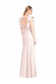 Achat Rose Trompette Bateau Crêpe Stretch Longue Robes demoiselle d'honneur / Robes de bal