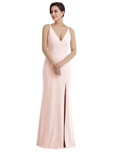 Achat Rose Trompette Col V Crêpe Stretch Longue Formelles Robes demoiselle d'honneur / Robes de soirée / Robes de bal