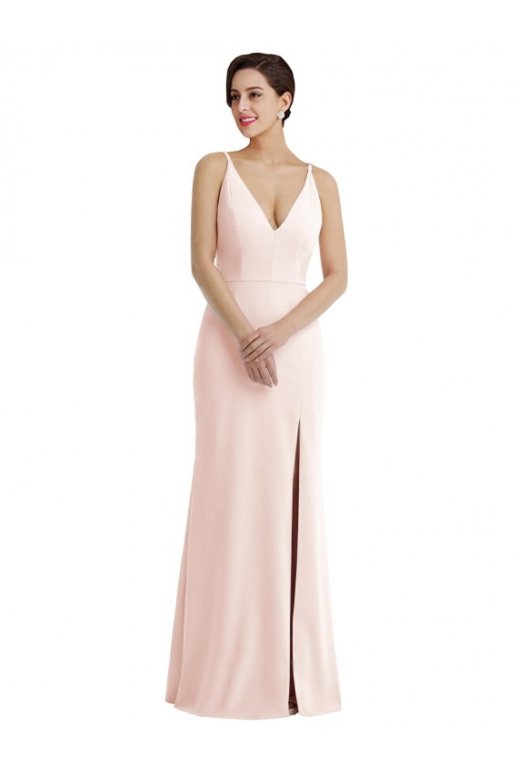 Achat Rose Trompette Col V Crêpe Stretch Longue Formelles Robes demoiselle d'honneur / Robes de soirée / Robes de bal