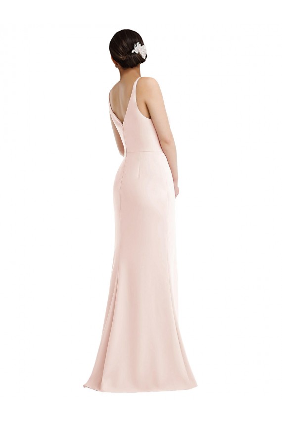 Achat Rose Trompette Col V Crêpe Stretch Longue Formelles Robes demoiselle d'honneur / Robes de soirée / Robes de bal