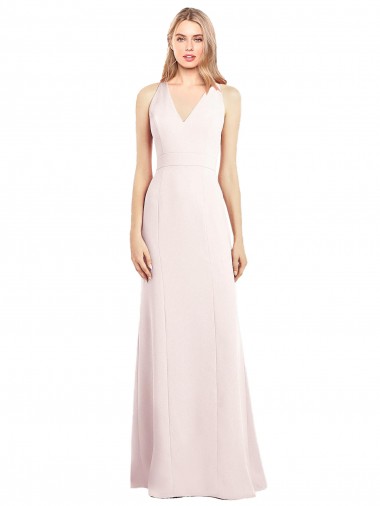 Achat Rose Trompette Col V Crêpe Stretch Longue Robes demoiselle d'honneur / Robes de bal