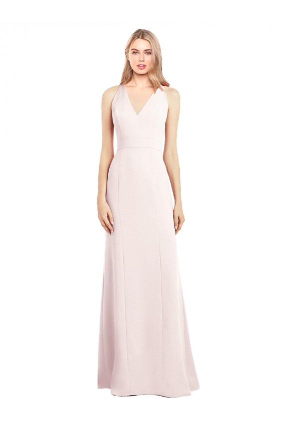 Achat Rose Trompette Col V Crêpe Stretch Longue Robes demoiselle d'honneur / Robes de bal