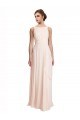 Achat Rose crème Trapèze Bateau Col Haut Mousseline Longue Robes demoiselle d'honneur