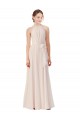 Achat Rose crème Trapèze Bateau Col Haut Mousseline Longue Robes demoiselle d'honneur