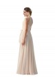 Achat Rose crème Trapèze Bateau Col Haut Mousseline Longue Robes demoiselle d'honneur