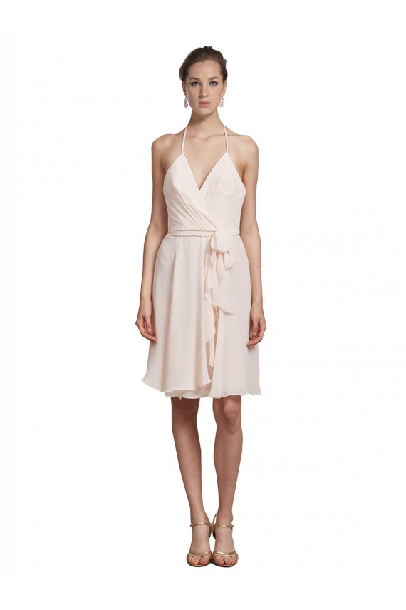 Achat Rose crème Trapèze Licou Col V Mousseline Courte Robes demoiselle d'honneur / Robes de cocktail