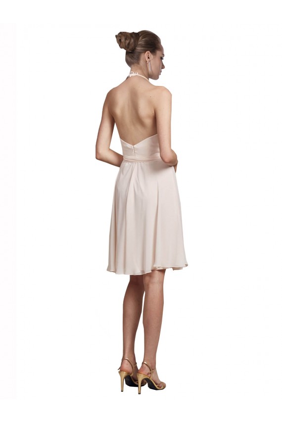 Achat Rose crème Trapèze Licou Col V Mousseline Courte Robes demoiselle d'honneur / Robes de cocktail