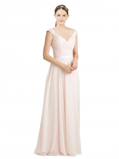 Achat Rose crème Trapèze Mousseline Dentelle Longue Robes demoiselle d'honneur