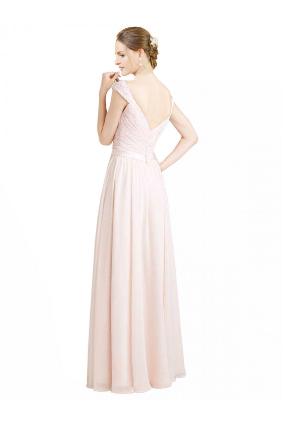Achat Rose crème Trapèze Mousseline Dentelle Longue Robes demoiselle d'honneur