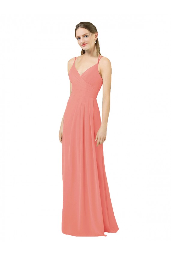 Achat Rose du Désert Fourreau Col V Mousseline Longue Robes demoiselle d'honneur