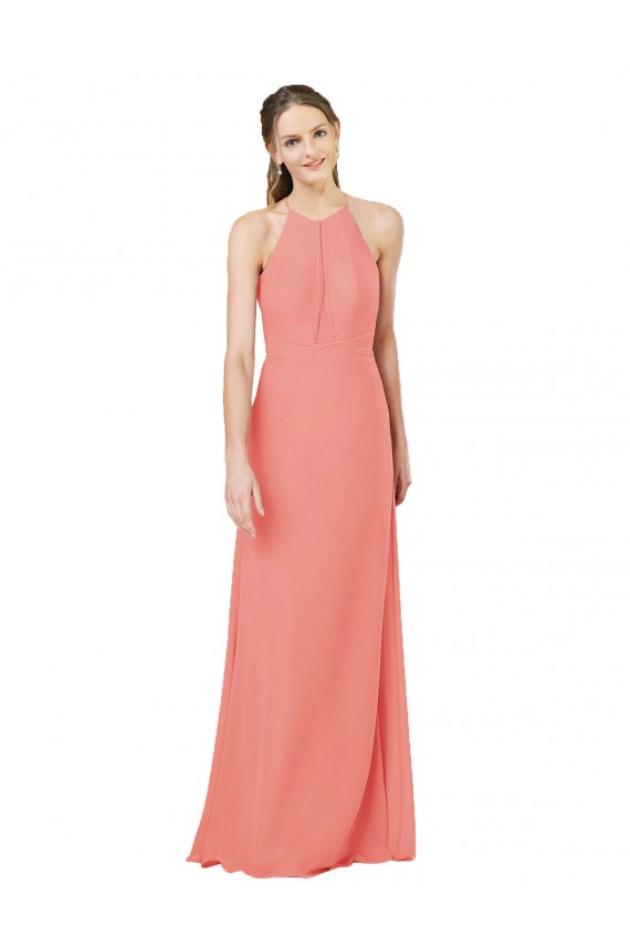 Achat Rose du Désert Fourreau Licou Mousseline Longue Robes demoiselle d'honneur