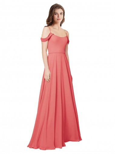 Achat Rose du Désert Trapèze Épaule Dénudée Mousseline Longue Robes demoiselle d'honneur