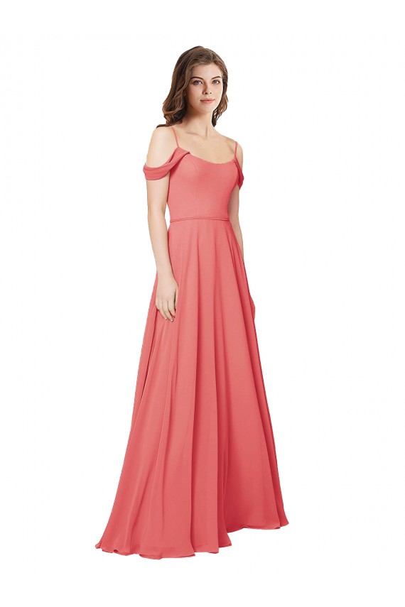 Achat Rose du Désert Trapèze Épaule Dénudée Mousseline Longue Robes demoiselle d'honneur