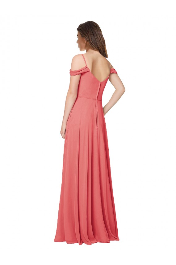 Achat Rose du Désert Trapèze Épaule Dénudée Mousseline Longue Robes demoiselle d'honneur