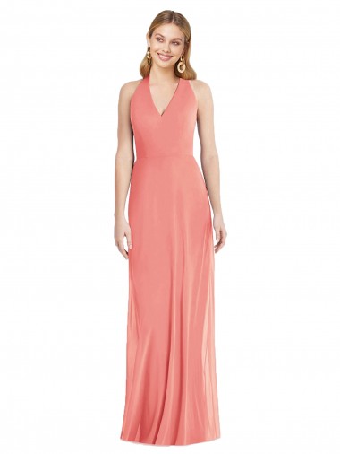 Achat Rose du Désert Trompette Licou Col V Mousseline Longue Formelles Robes demoiselle d'honneur / Robes de soirée