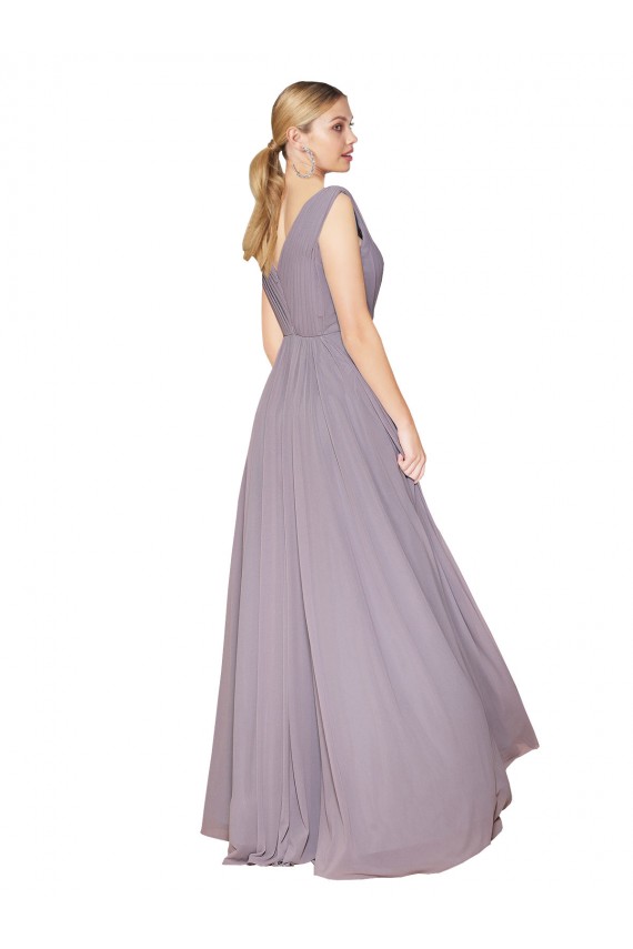 Achat Rose poudré Trapèze Col V Mousseline Longue Formelles Robes demoiselle d'honneur / Robes de soirée / Robes de bal