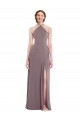 Achat Rose poudré Trapèze Licou Mousseline Longue Formelles Robes demoiselle d'honneur / Robes de soirée