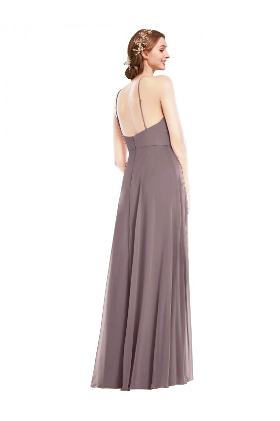 Achat Rose poudré Trapèze Licou Mousseline Longue Formelles Robes demoiselle d'honneur / Robes de soirée
