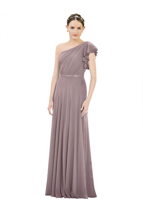 Achat Rose poudré Trapèze Mousseline Longue Robes demoiselle d'honneur