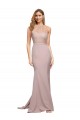 Achat Rose poussiéreux Fourreau Col Haut Balayage train Crêpe Stretch Longue Formelles Robes demoiselle d'honneur / Robes de soirée / Robes de bal