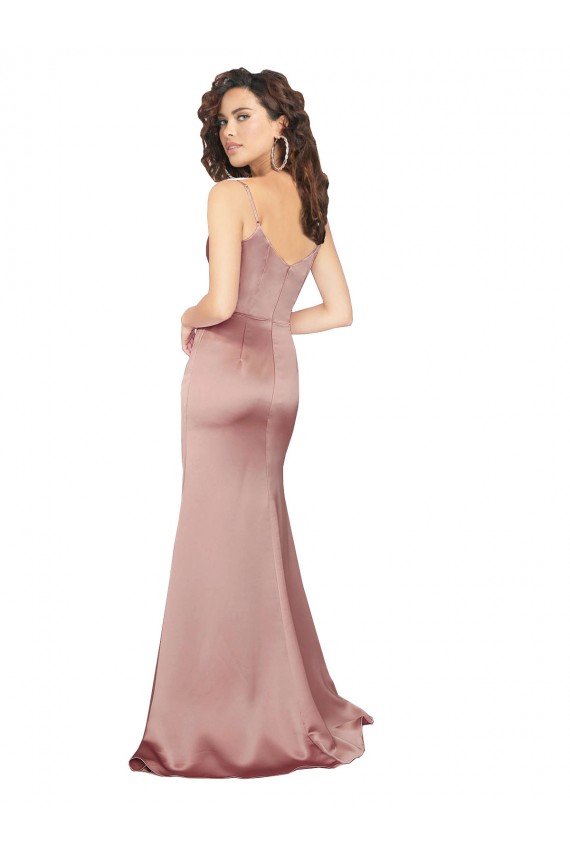 Achat Rose poussiéreux Fourreau Col V Satiné Soyeux Longue Formelles Robes demoiselle d'honneur / Robes de soirée / Robes de bal