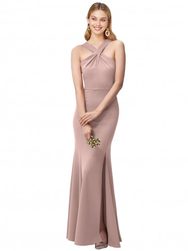 Achat Rose poussiéreux Fourreau Licou Col Haut Crêpe Stretch Longue Robes demoiselle d'honneur / Robes de bal