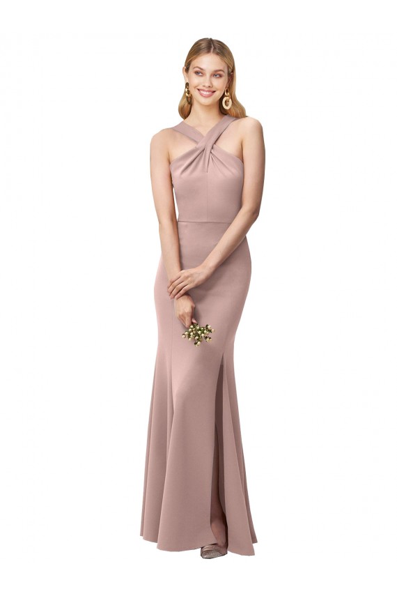 Achat Rose poussiéreux Fourreau Licou Col Haut Crêpe Stretch Longue Robes demoiselle d'honneur / Robes de bal