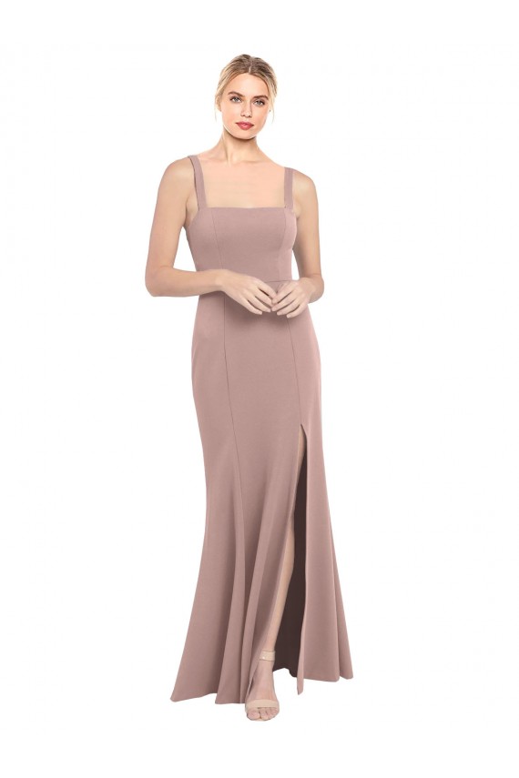 Achat Rose poussiéreux Sirène Col Carré Col Haut Crêpe Stretch Longue Robes demoiselle d'honneur / Robes de bal