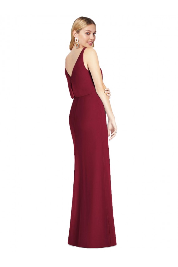 Achat Rose poussiéreux Sirène Col V Mousseline Longue Robes demoiselle d'honneur