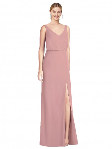 Achat Rose poussiéreux Sirène Col V Mousseline Longue Robes demoiselle d'honneur