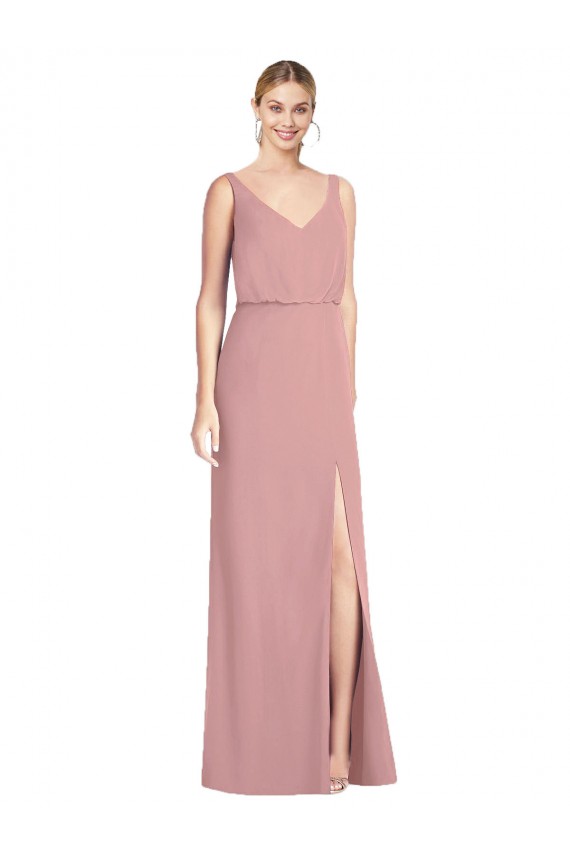 Achat Rose poussiéreux Sirène Col V Mousseline Longue Robes demoiselle d'honneur