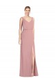 Achat Rose poussiéreux Sirène Col V Mousseline Longue Robes demoiselle d'honneur