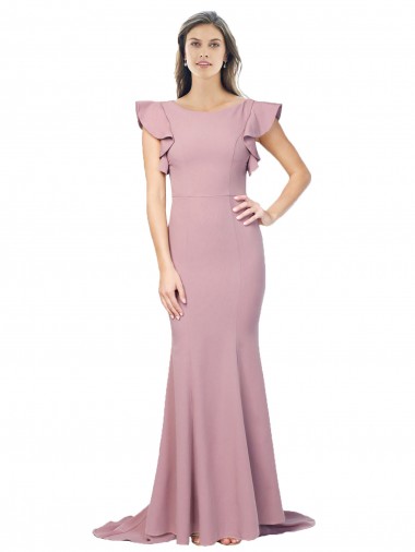 Achat Rose poussiéreux Sirène Col rond Balayage train Crêpe Stretch Longue Formelles Robes demoiselle d'honneur / Robes de soirée / Robes de bal