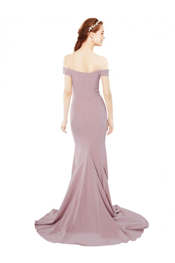 Achat Rose poussiéreux Sirène Épaule Dénudée Balayage train Crêpe Stretch Longue Formelles Robes demoiselle d'honneur / Robes de soirée / Robes de bal