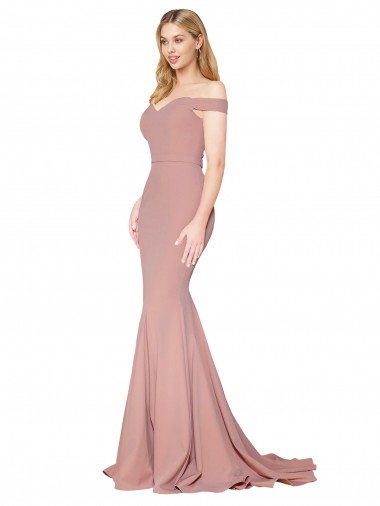 Achat Rose poussiéreux Sirène Épaule Dénudée Balayage train Crêpe Stretch Longue Formelles Robes demoiselle d'honneur / Robes de soirée / Robes de bal