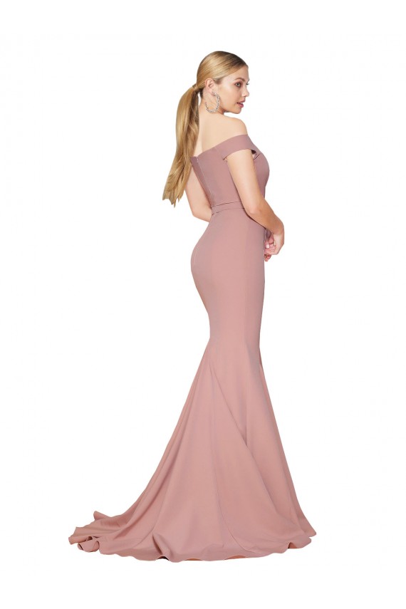 Achat Rose poussiéreux Sirène Épaule Dénudée Balayage train Crêpe Stretch Longue Formelles Robes demoiselle d'honneur / Robes de soirée / Robes de bal