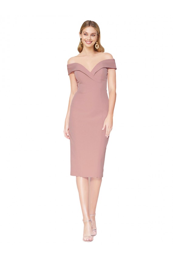 Achat Rose poussiéreux Sirène Épaule Dénudée Crêpe Stretch Courte Robes demoiselle d'honneur / Robes de soirée / Robes de cocktail