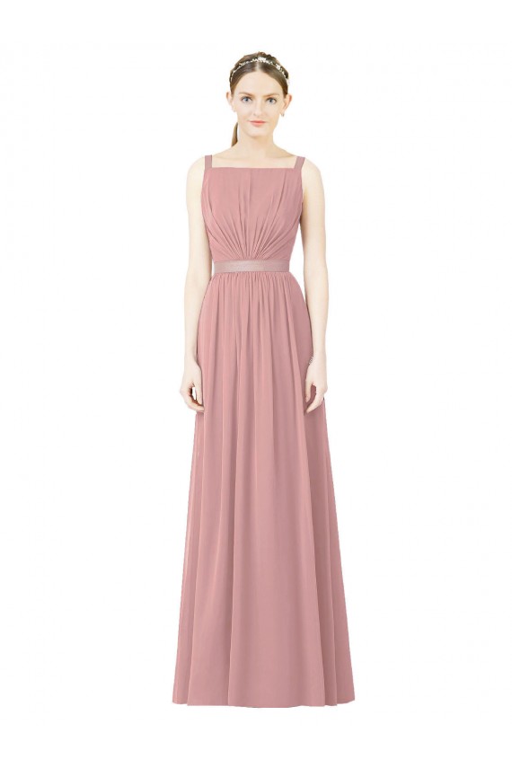 Achat Rose poussiéreux Trapèze Col Haut Mousseline Longue Robes demoiselle d'honneur